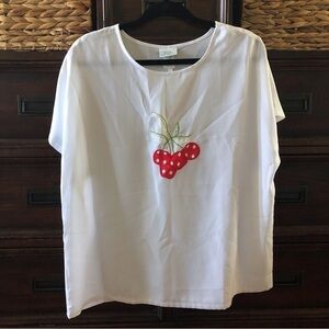 Vintage Blair Boutique white short sleeve tee with cherry design in size L